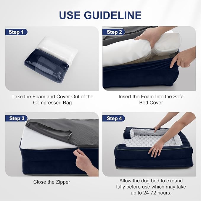 FURTIME Orthopedic Extra Large Dog Bed, Waterproof Dog Beds, 48x35x6.5 Supportive Foam Pet Couch Bed with Removable Washable Cover and Nonskid Bottom