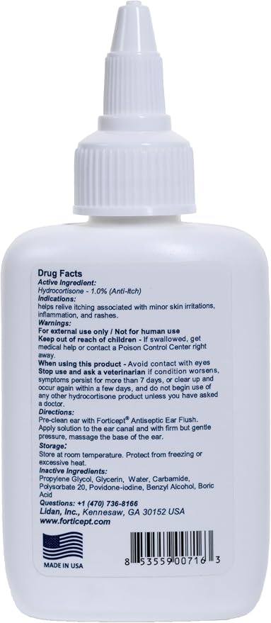 Forticept Dog and Cat Ear Infection Treatment, Dog Ear Drops with 1% Hydrocortisone 2 oz