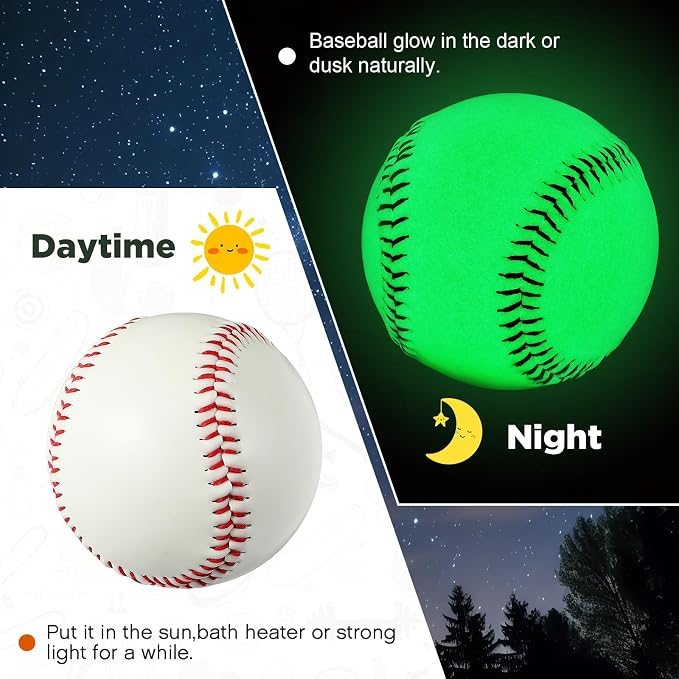 Hiboom 3 Pcs 3 Inch Glow in The Dark Baseballs UV Light Quick Charger Bag for Adults Playground Backyard Game Outdoor in The Dark Games