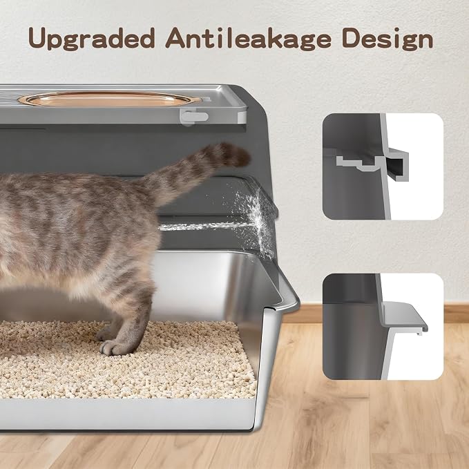 Stainless Steel Cat Litter Box with Lid, XL Enclosed Covered Litter Box for Large Cats, Front Entry Top Exit, High Sided Metal Litter Box, Odor Control, Leak Proof, Scoop & Pedal Included
