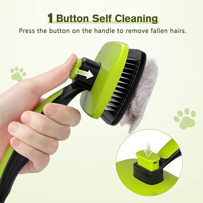 Pecute Pet Grooming Tool Bundle: Self-Cleaning Slicker Brush + Self-Cleaning Undercoat Rake + Comb