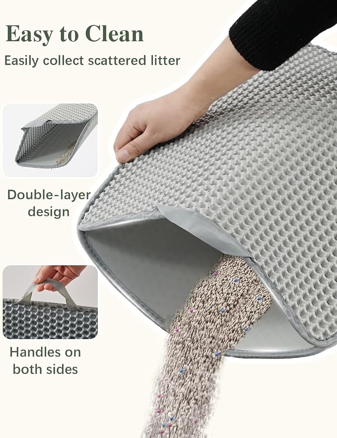 SETVSON Cat Litter Box Enclosure Furniture, Hidden Litter Box with Mat and Fence, Cat Litter Mat, Small Double Layer Cat Mat for Litter Box, Honeycomb Trapping pad Waterproof Urine Proof, Easy Clean