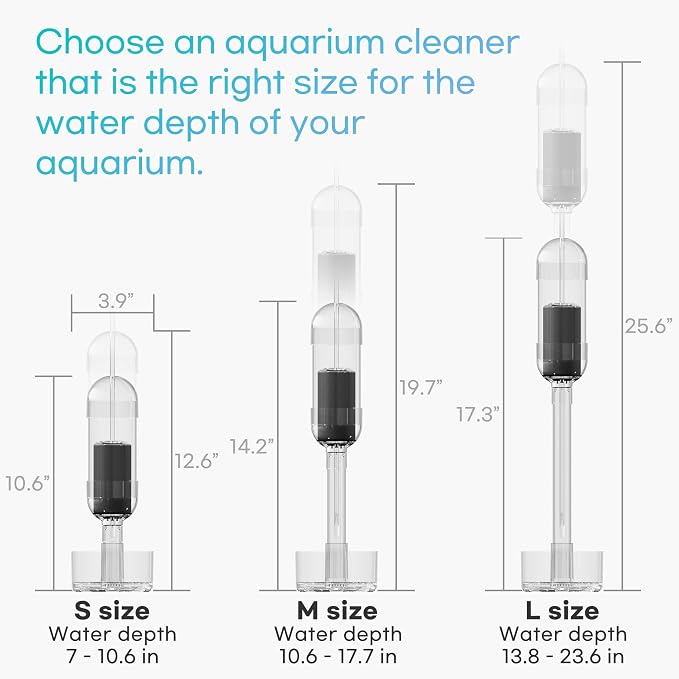 Aquarium Cleaner 2-in-1 – Medium (10.6–17.7 in Water Depth) | Air Pump Powered | Removes Debris on Top of the Substrate | Reduces Floating Fine Particles