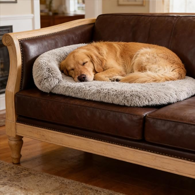 Orthopedic Dog Bed with Egg-Crate Base, Calming Dog & Cat Beds Long Plush Raised Edges, Spine Friendly Pet Sleeping Mat for Small Medium Dogs, Machine Washable (Oval, Marble Grey 26"x20")
