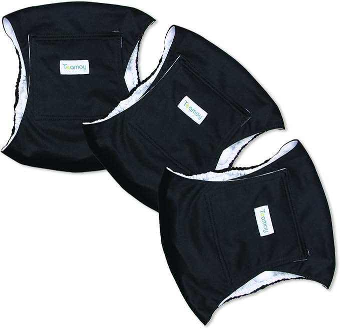 Teamoy 3 Pack Male Dog Diaper Wrap, Washable Puppy Belly Bands, Super-Absorbent and Comfortable(L2,20-24" Waist, Black)