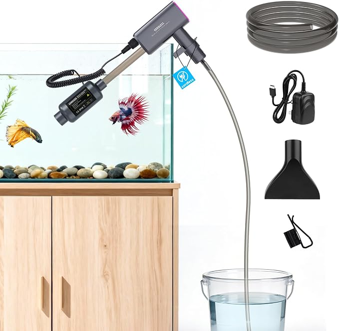 Cordless Electric Aquarium Gravel Cleaner:36W Rechargeable Fish Tank Cleaner with 4 Adjustable Suction, Anti-Clog for Debris Clean & Sand Washing,650GPH Automatic Water Changer for Small/Large Tanks