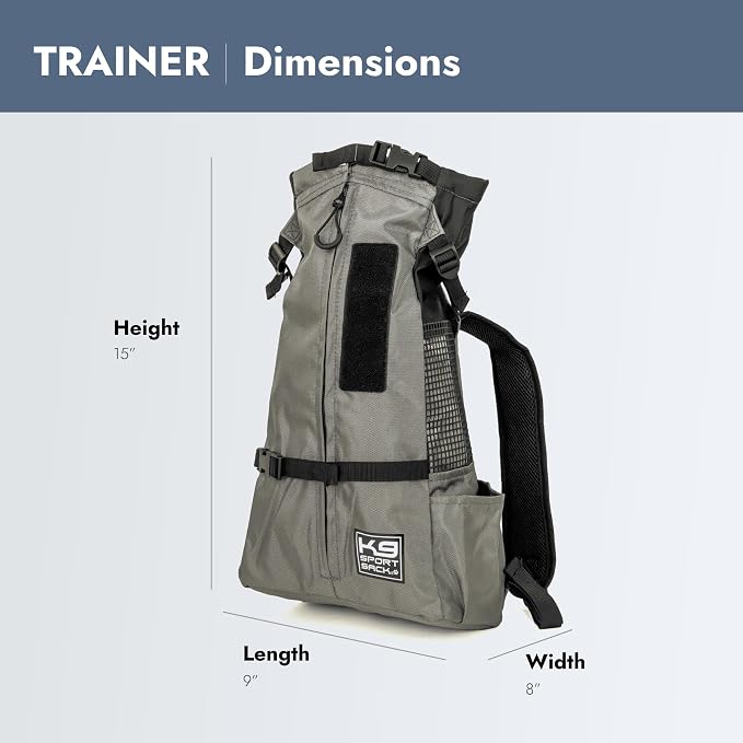 K9 Sport Sack Trainer - X-Small, Iron Gate - Ideal for Dogs with 9-12” Back Length - Backpack-Style Training Carrier - Meant for Quick, Non-Strenuous Activities