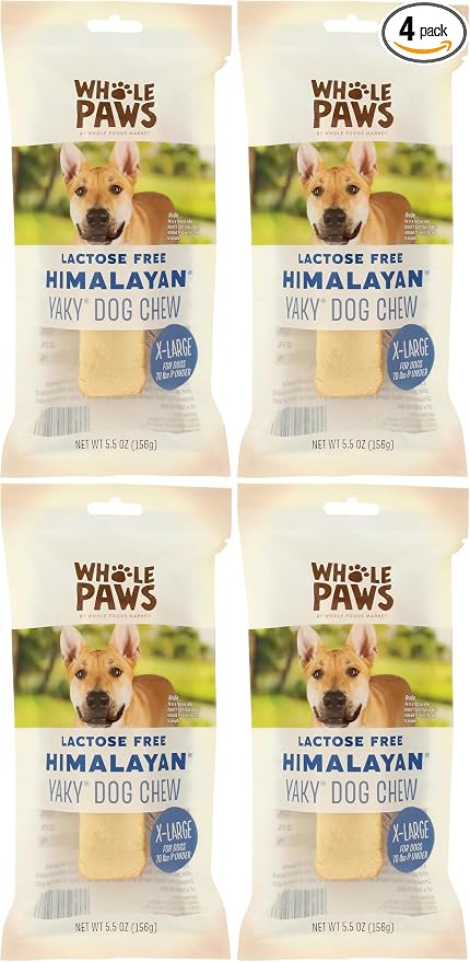 Whole Paws, Himalayan Yaky Dog Chew, Lactose & Grain Free, X-Large (for Dogs 70 lbs & Under), 5.5 Ounce (Pack of 4)