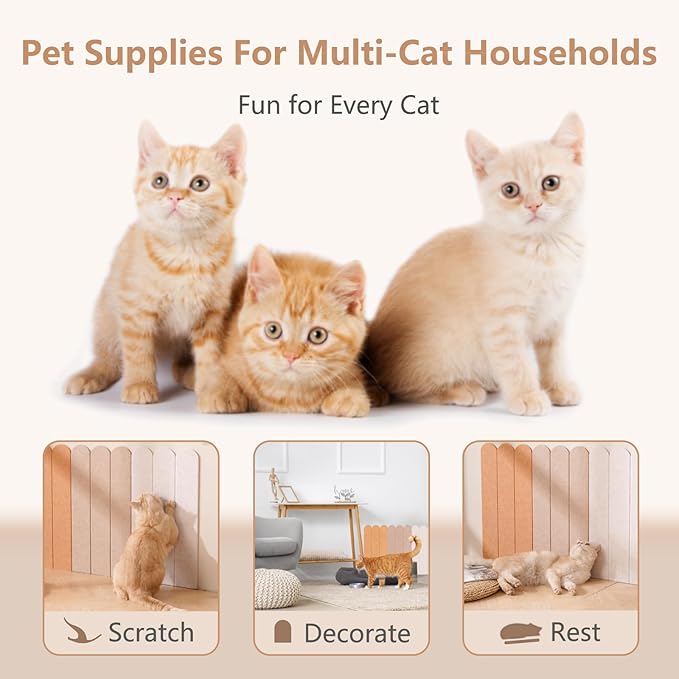 Cat Scratcher, Wall Scratchers for Indoor Cats, Vertical Scratching Posts, Cat Scratching Board, 3 Pieces Set Cat Scratch Furniture Protector (Red Coffee)