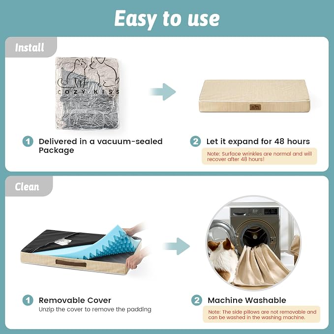 COZY KISS Cooling Orthopedic Dog Bed, Waterproof Egg Crate Foam Pet Bed with Removable Washable Cover, 36x27x3 Inch,Beige