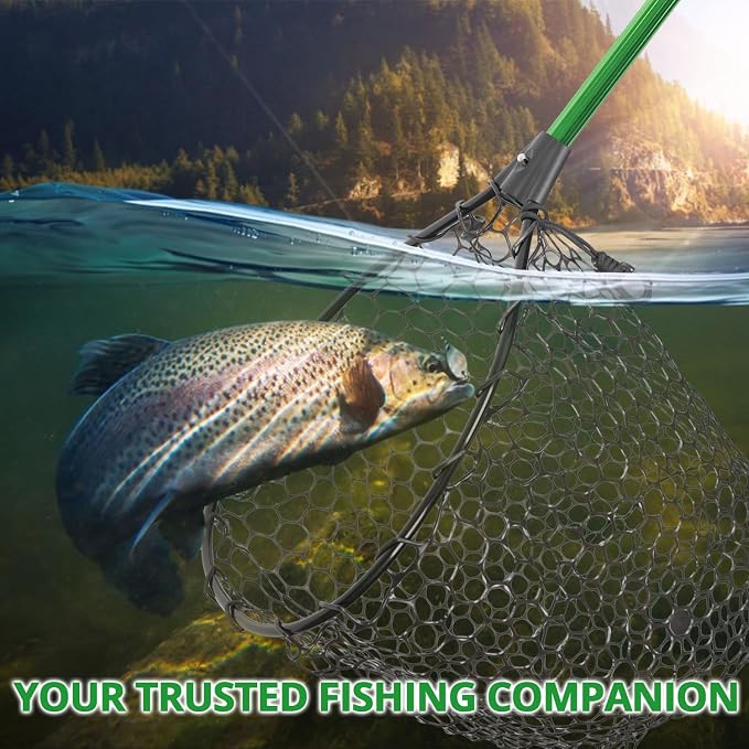 Rubber Fishing Net with Telescoping Handle - High Strength Landing Net for Fishing with Soft Rubber Netting, Two Sizes Options