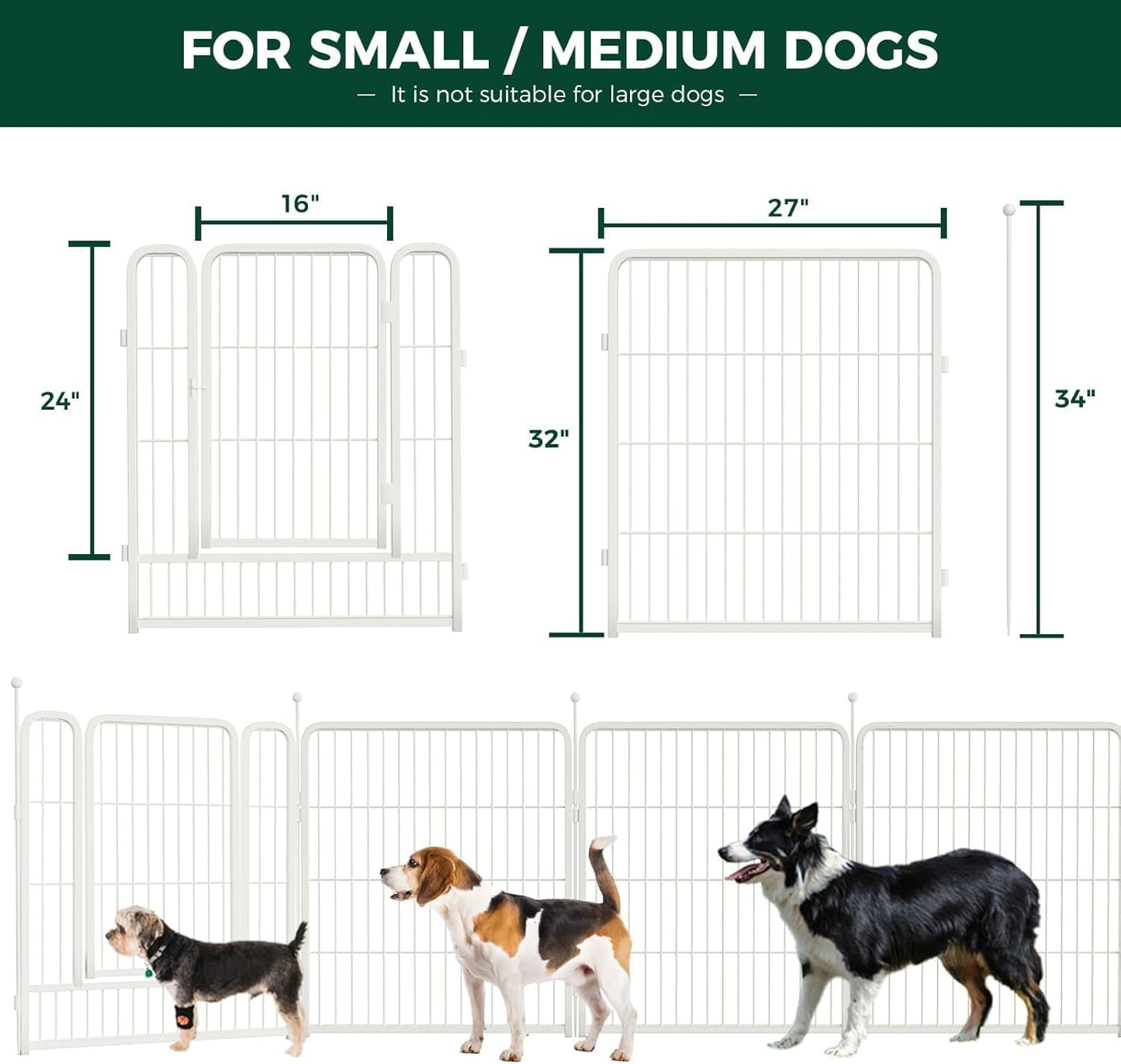 FXW Rollick Unleashed Dog Playpen for Indoor, Yard, RV Camping, 32 inch 16 Panels for Medium and Large Dogs, White│Patented