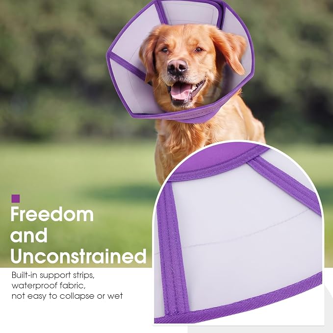 Allroaring Soft Dog Cone Collar Post Surgery Recovery,Waterproof Dogs Elizabethan Collar for Spay & Neuter Cones of Shame with Comfy Neck Padded Adjustable Cone to Stop Licking for Small Dog S Purple