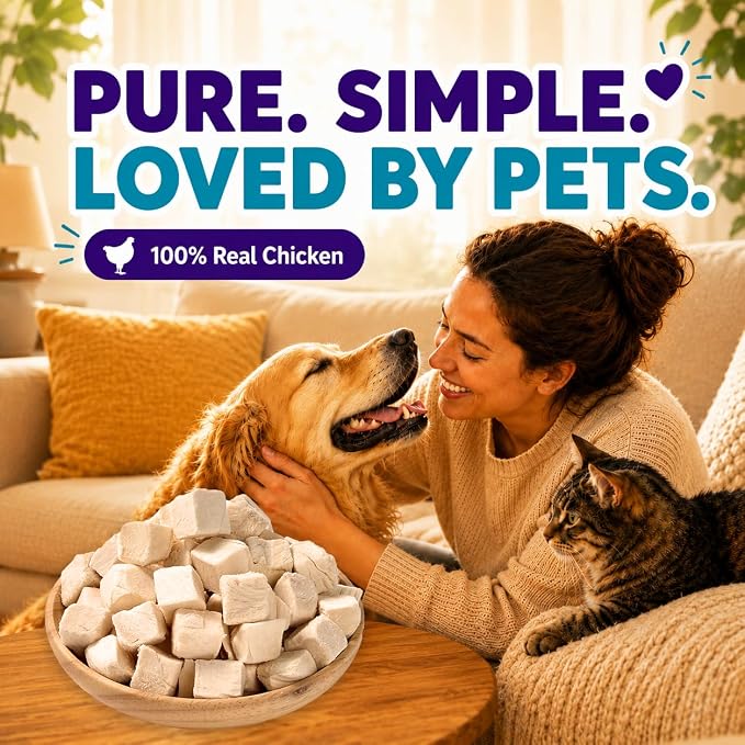 Freeze-Dried Chicken Treats for Dogs & Cats, Single Ingredient Real Chicken, High Protein Training Treats, Grain Free, No Fillers, 5.3 oz