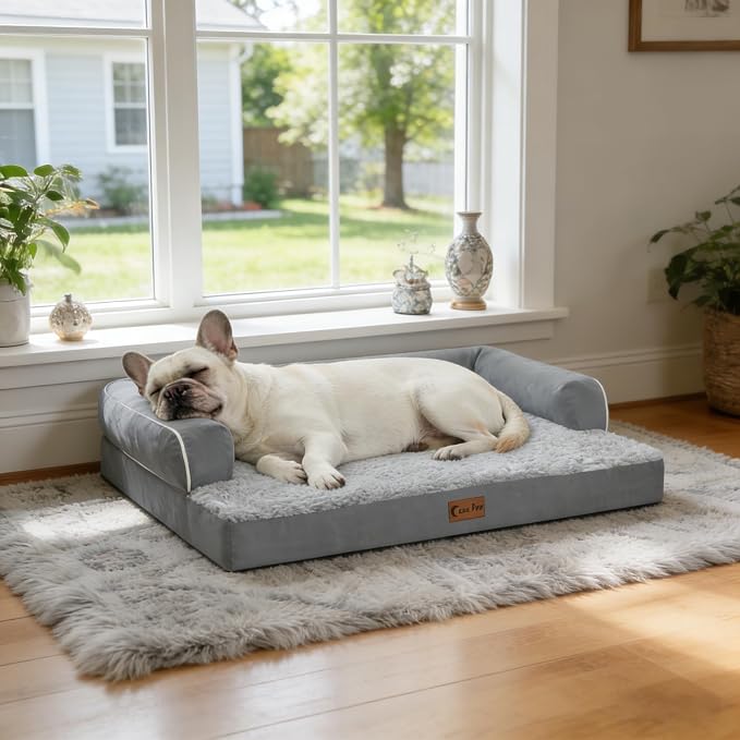 Orthopedic Dog Beds for Extra Large Dogs, Waterproof Egg Crate Foam XL Dog Bed with Sides 41x27Inch, Washable Big Dogs Couch Beds with Removable Cover and Nonskid Bottom, Grey