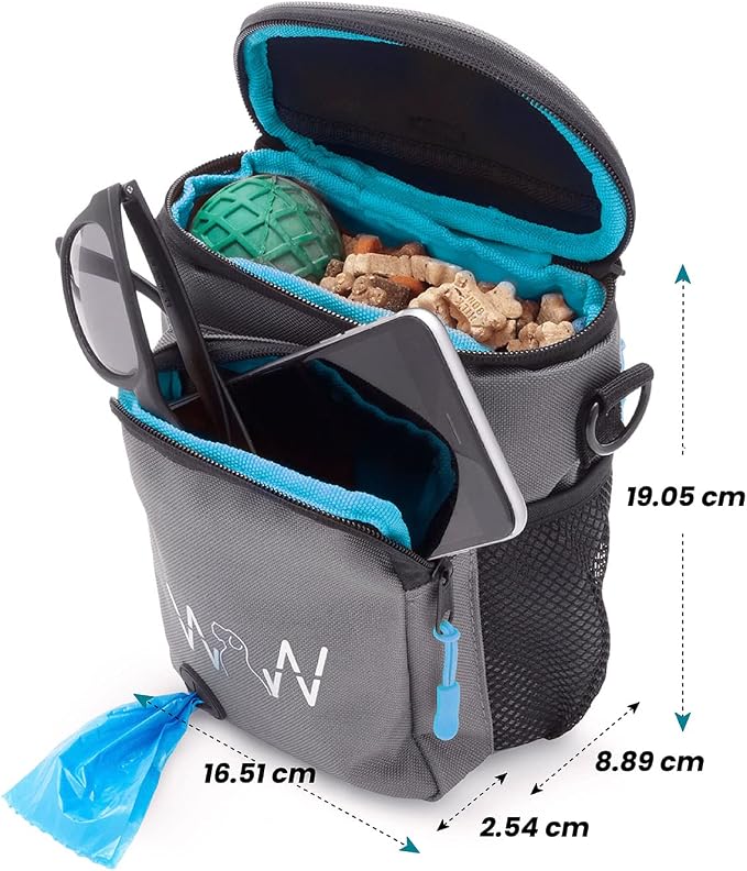 Multipurpose Pro Dog Treat Bag with Neoprene Split Top Dog Training Treat Pouch Bag with Shoulder Strap, Belt and Clip and Exterior Storage Pocket (Alpine Blue)