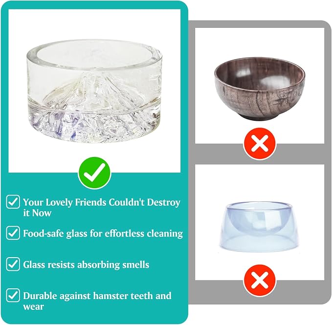 BNOSDM Rabbit Grinding Claw Pads Natural Hamster Lava Stone and Hamster Food and Water Bowl Mountain Fuji Style Glass for Hamsters Gerbils Mice Rats or Other Similar-Sized Pets