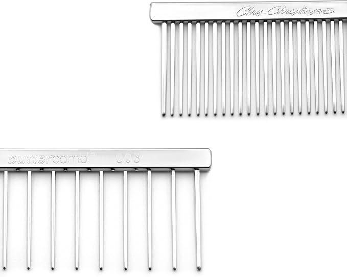 Chris Christensen 003 7.5 in. F/XC Greyhound-Style Butter Comb, Groom Like a Professional, Rounded Corners Prevent Friction and Breakage, Solid Brass Spin with Steel Teeth, Chrome Finish.
