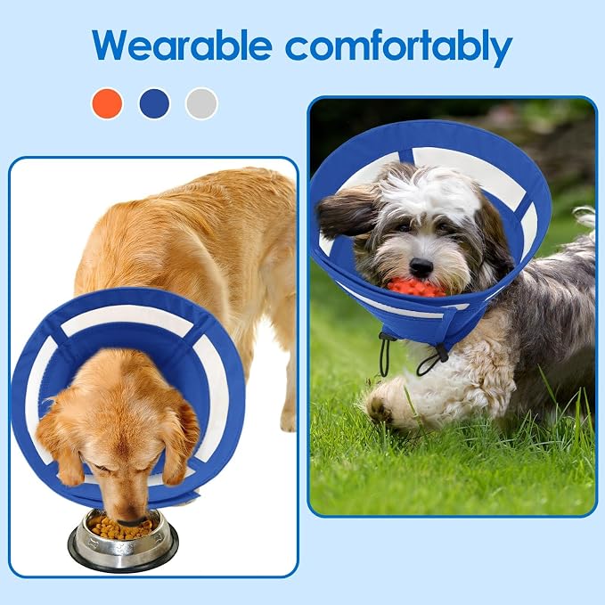 SAWMONG Soft Cone for Dogs – Extra Large Dog Recovery Collar, Adjustable E-Collar to Stop Licking After Surgery (XL, Blue)