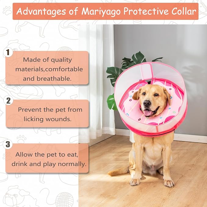 Inflatable Dog Cone Collar for Large Medium Small Dogs, Soft Dog Donut Collar Adjustable Recovery Cone for Pets After Surgery, Extra Enhanced Anti-Licking Guard Shield (Pink Donut, Large)