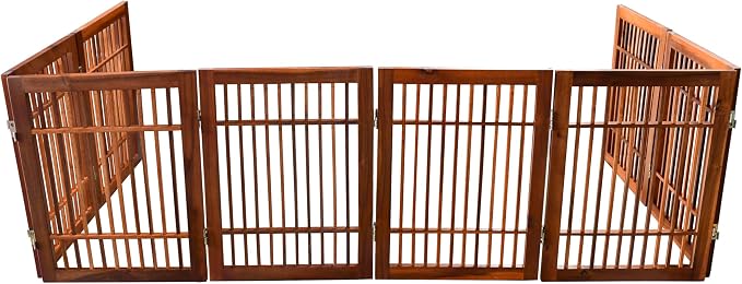 Urnporium Freestanding Wooden Dog Gate Foldable Indoor Pet Gate No Drill Expandable Barrier for Doorways Stairs Hallways Portable Wood Fence for Small Dogs & Puppies (Brown Pet Gate, 8 Panel 24" Tall)