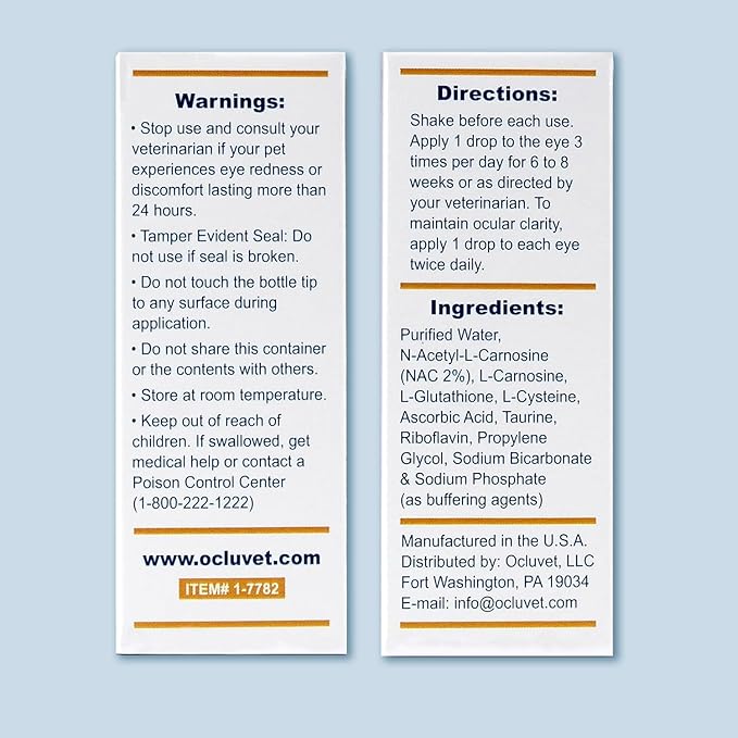 OcluVet Eye Drops for Pets | Clinically Studied Antioxidants for Pets | Made in the USA | Includes 2% N-Acetyl-L-Carnosine (NAC) | 16mL