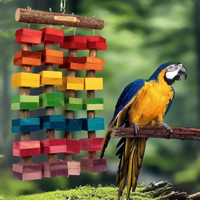 23.6"x13.7",2.17",Wooden Block 2.76" Macaw Toys,Parrot Toys for Large Birds,Large Bird Toys for Macaws,Amazon Parrots,African Grey,Provides an Ideal Place for Your Bird to chew and Climb