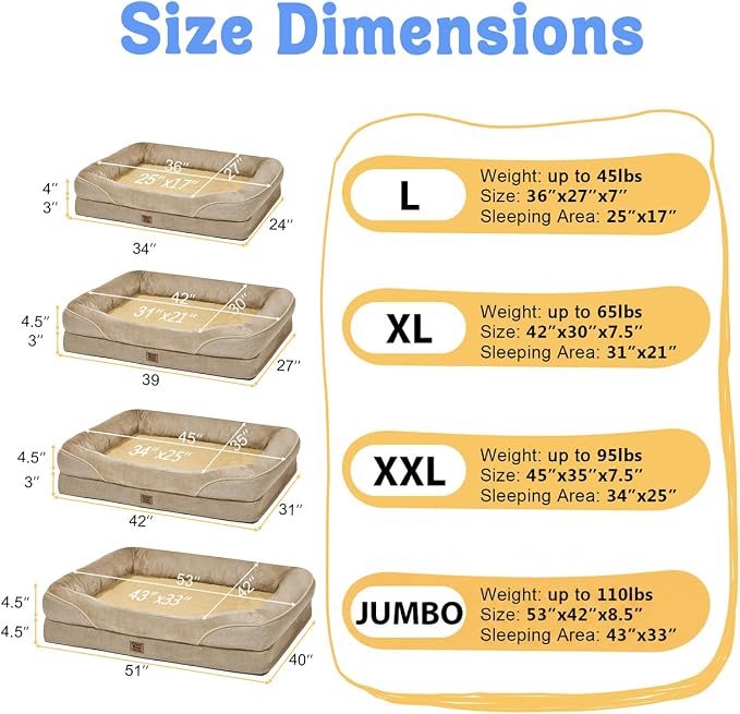 Chez Paw Orthopedic Dog Bed for Medium & Large Dogs, Waterproof Egg-Crate Foam Dog Bed with Removable Washable Cover, 4-Sided Bolster Support & Non-Slip Bottom, Brown 36"x27"x7"
