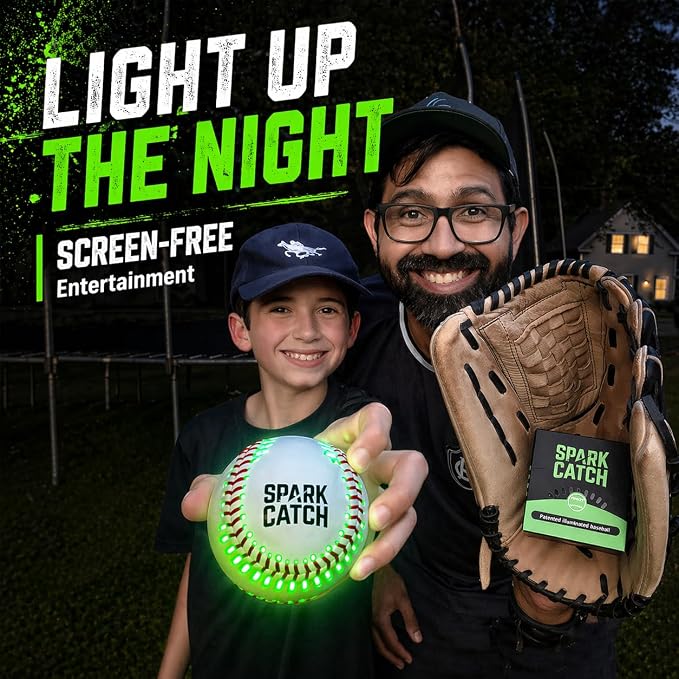 SPARK CATCH Light Up Baseball, Glow in The Dark Baseball, Sports Gear Accessories Gifts for Boys 8 9 10 11 12 13 14 15 Years Old, Kids Teens All Ages Gift Ideas