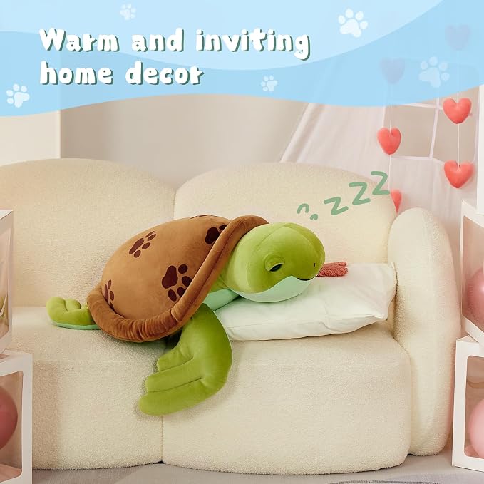Muiteiur Giant Sea Turtle Pillow Plush 27.6 Inch, 2.3lb Weighted Stuffed Animal for Kids Adults, Large Ocean Body Pillow for Bed, Soft Turtle Cushion Nursery Decor Gift