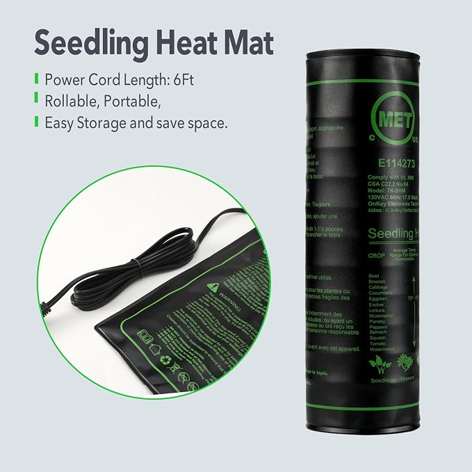 2PK Seedling Heat Mat with ETL Listed,Warm Hydroponic Heating Pad for Seed Starting,Indoor Gardening,Brewing and Greenhouses,Durable Waterproof Black Plant Heat Mat Works with 20"x10" Gardening Tray