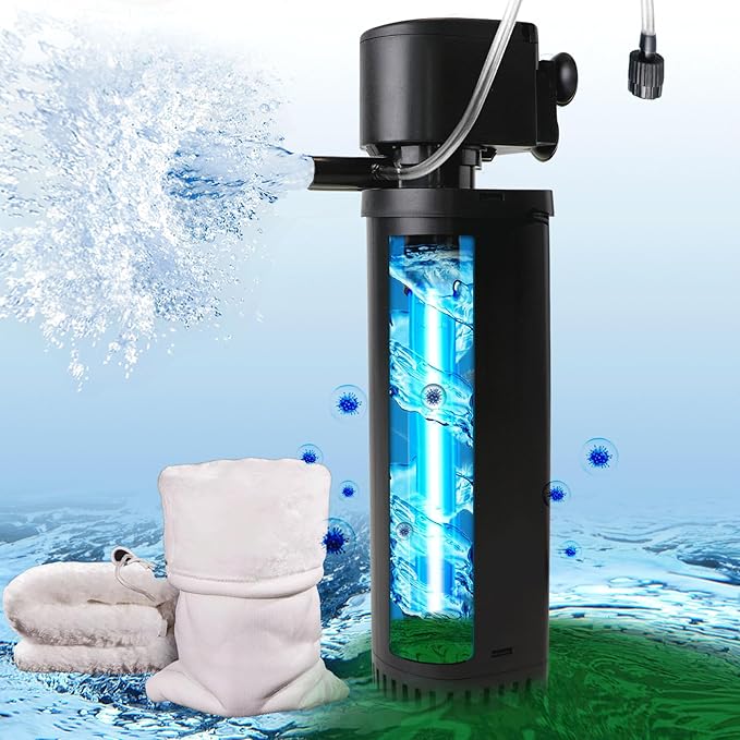 400GPH Fish Tank Filter, UV Aquarium Filter for 55-150 Gallon Turtle Tank Filter Powerful Internal Pump for Cold Plunge Saltwater Cloudywater Clear and Algae Green Killing Machine