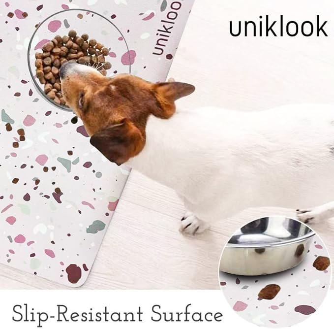 Large Pet Placemat, Dog Cat Food Water Bowls Mat Feeding Station Pet Safe 28" X 16.5" Waterproof Easy to Clean Dog Modern Designs Boho Uniklook