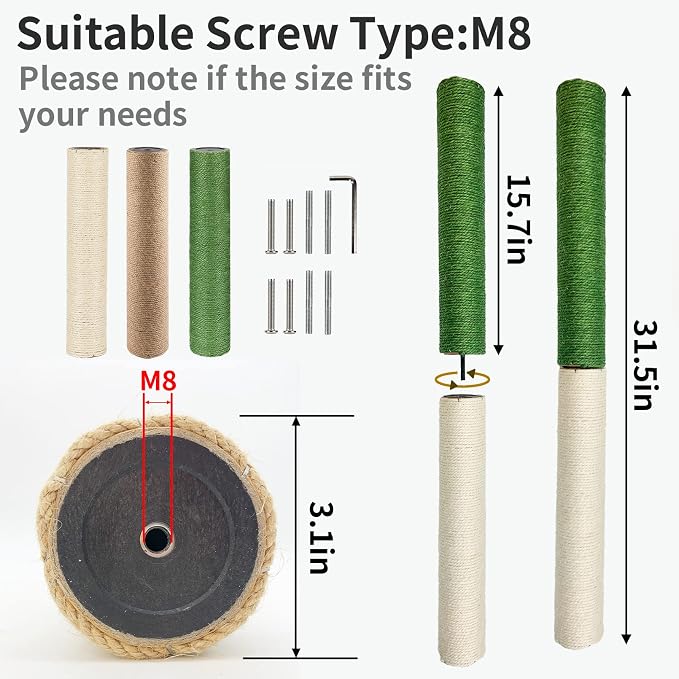 VCEPJH Cat Scratching Post for Crate Cage Mounted for Scratching and Cat Scratching Post Replacement for Indoor Cats Cat Scratch Post Refill Pole Parts Jute Rope Cat Furniture Protector