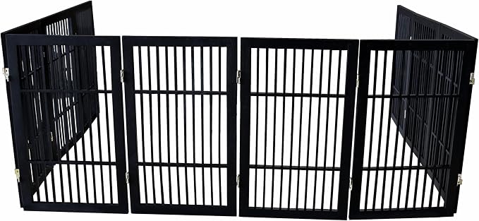 Urnporium Pet Dog Gate Freestanding, Strong Durable Folding Wooden Fence, Portable Acacia Hardwood Safety Barrier for Indoor & Outdoor Use (Black Pet Gate, 10 Panel 30" Tall)