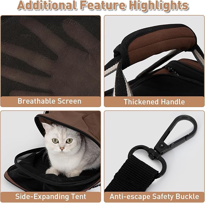ETIAL 50% Extra Large Expandable Cat Carrier Backpack, 2-in-1 Cat Tent, Airline Approved Soft-Sided Under Seat Pet Travel Bag, Collapsible, 9.8" H