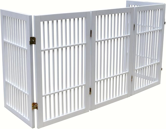 Urnporium Pet Dog Gate Freestanding, Strong Durable Folding Wooden Fence, Portable Acacia Hardwood Safety Barrier for Indoor & Outdoor Use (White Pet Gate, 5 Panel 30" Tall)