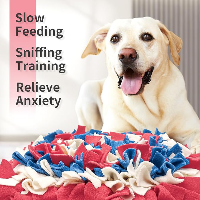 LIVEKEY Pet Snuffle Mat for Dogs, Dog Feeding Mat, Nosework Training Mats for Foraging Instinct Interactive Puzzle Toys (Red&Blue&White)