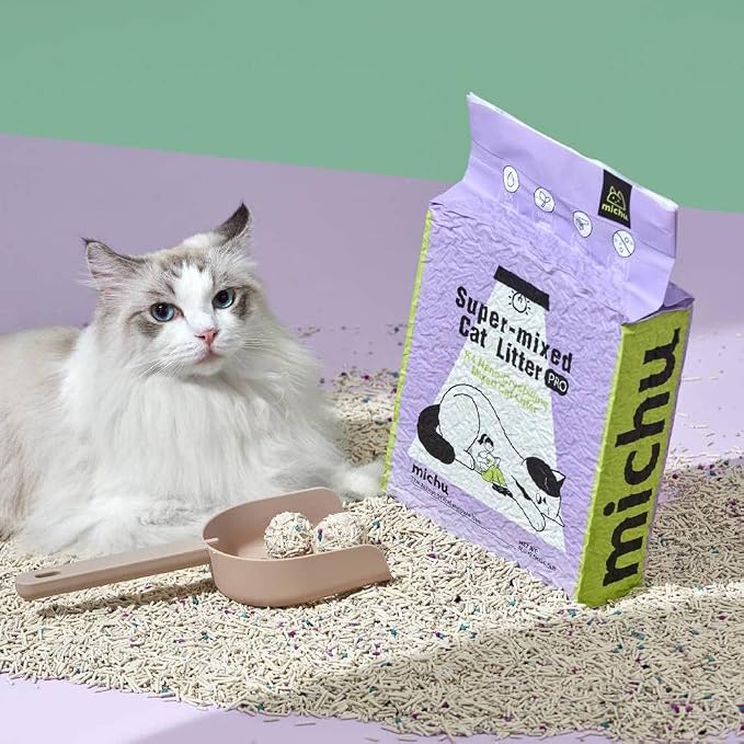 Michu Tofu Cat Litter Natural Clumping Tofu Cat Litter 5.5lb/88oz 5 Scents (Peach + Mixed, 2 Pack)