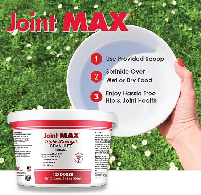 TS Joint Supplement Vet Formulated Pain & Inflammation Relief Treats Hip Dysplasia & Arthritis, Glucosamine, Chondroitin, Turmeric, MSM, HA, Creatine, Omega 3 EPA + DHA. Granules 120 Doses