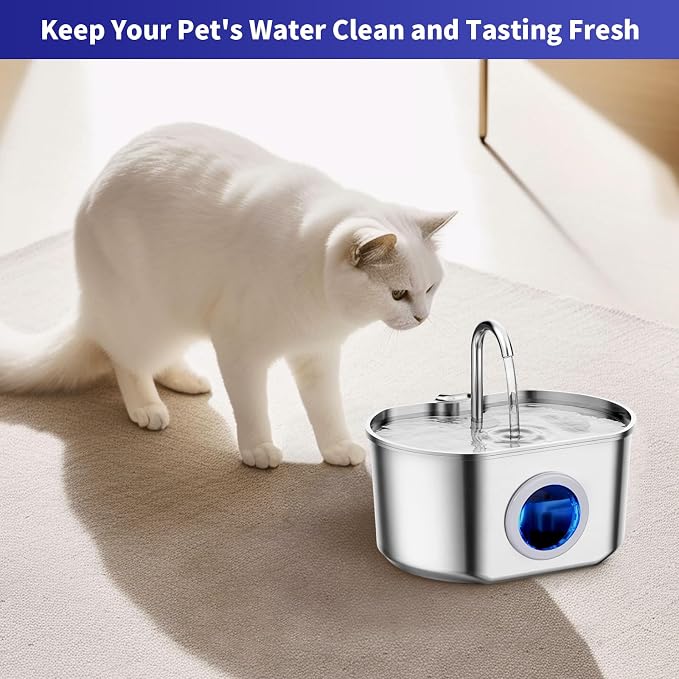 48 Pack Cat Water Fountain Replacement Filters & Pre-Filter Sponges, Includes 24 Filters & 24 Sponges for 108oz/3.2L Stainless Steel Pet Fountains – Compatible with Rellaty & Neareal