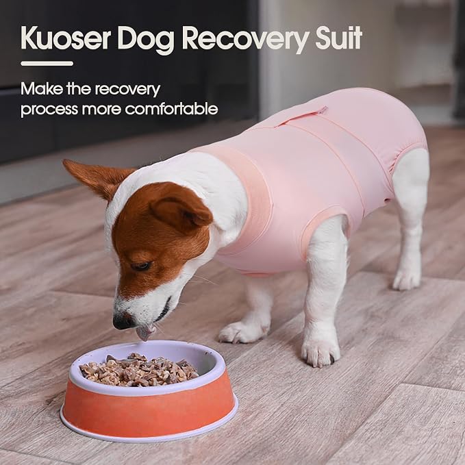 Kuoser Dog Recovery Suit for Dogs After Surgery, Soft Dog Surgical Onesie for Female Male Dogs Spay Neuter, Anti-Licking Pet Bodysuit for Abdominal Wounds, Skin Disease, E-Collar Alternative, Pink L