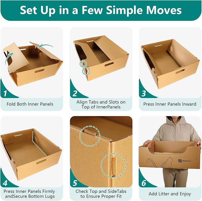 3-Pack Jumbo Disposable Cat Litter Box, Waterproof Cardboard Litter Box, Foldable & Portable for Travel and Home, Recyclable Disposable Litter Box