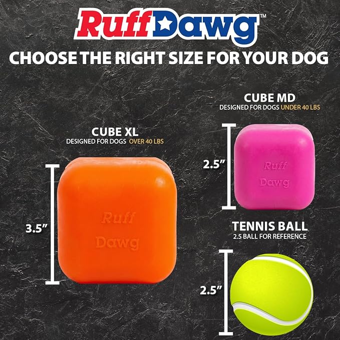 Ruff Dawg Cube Medium 2.5 Indestructible Dog Toy - 1 PC Color Varies – Heavy-Duty Rubber Fetch & Chew Toy for Aggressive Chewers – Erratic Bounce, Floats Made in USA