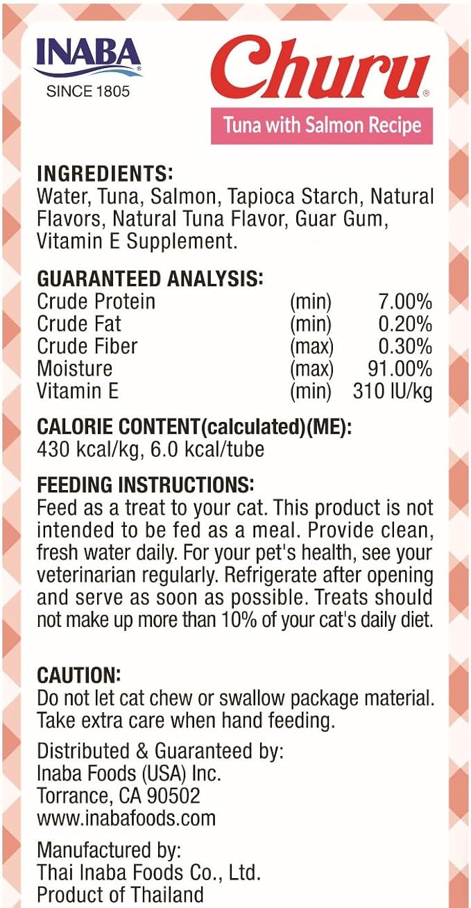 INABA Churu Lickable Purée Natural Cat Treats Gift Box - Tuna with Salmon Recipe, 32 Tubes (4 Gift Boxes of 8 Tubes Each)