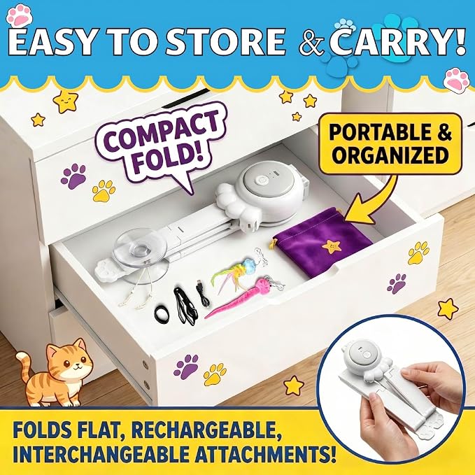 2-in-1 Electric Cat Wand – Rechargeable Auto Indoor Toy, Suction & Hanging Design, 2 Modes (Track Chase + Bounce),Perfect for Kittens & Adult Cats, Ultimate Cat Gift