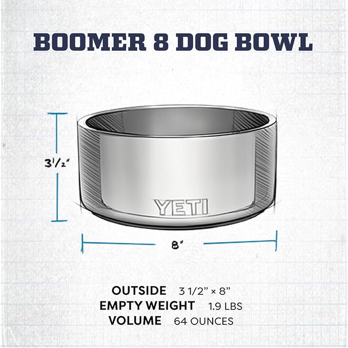 YETI Boomer 8, Stainless Steel, Non-Slip Dog Bowl, Holds 64 Ounces
