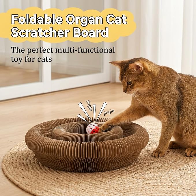 Kitlty Kurliz Cat Toy,Magic Organ Cat Scratcher Board,Foldable Recyclable Cat Accordion Toy,Interactive Scratch Pad with Toy Ball,Interactive Cat Toys for Indoor Cats Exercise & Anxiety Relief (2 PC)