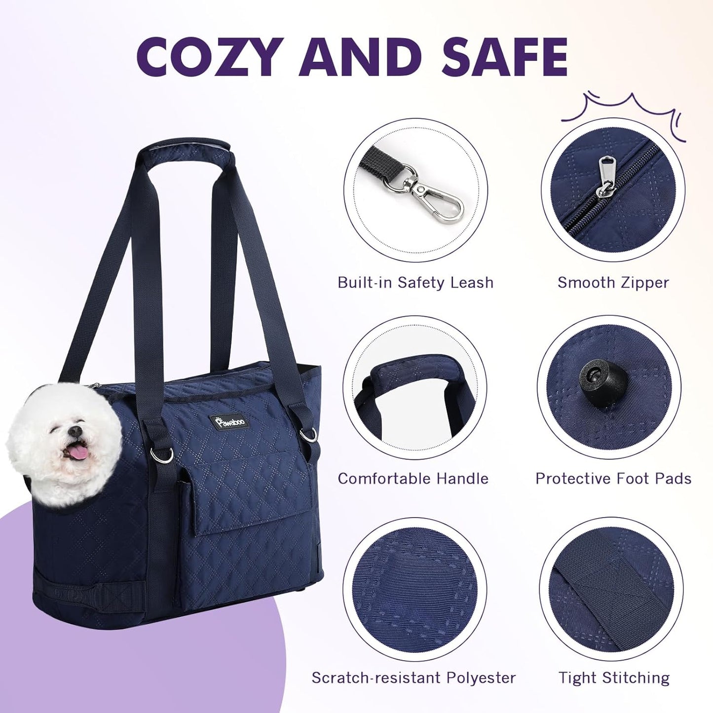 Pawaboo Dog Purse Carrier for Small Dogs with Pocket, Lightweight Dogs and Puppies Tote Bag Carrier, Dog Carriers Soft Sided for Puppy Cat Rabbit, Shopping Travel Puppy Carriers Under 11 LBS,Navy Blue