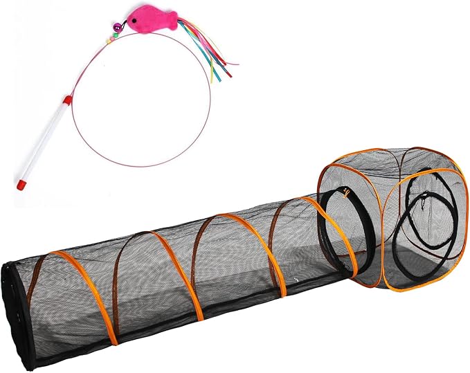Cat Play Tunnel + Cube(with Three Ways) for Indoor and Outdoor, Cat Playpen, Play Enclosures, Collapsible Cube, Tunnel, Easy to Connect with Tent